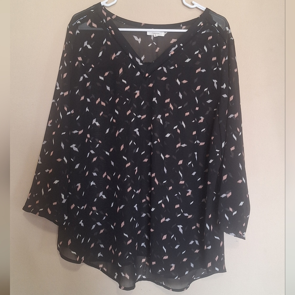 Maurices Black and Pink Patterned Blouse